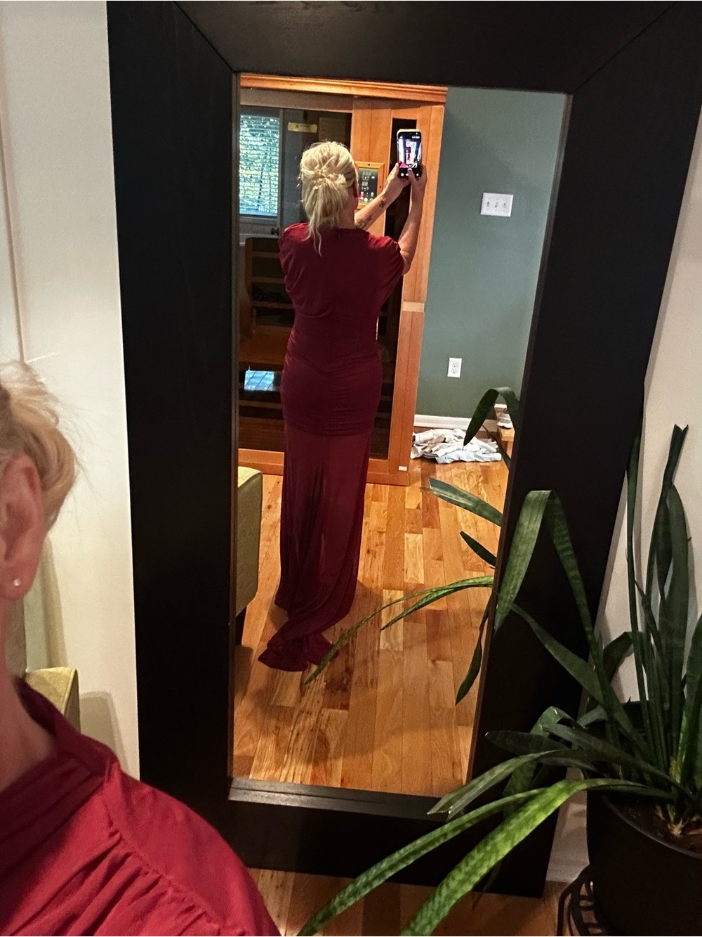 Amanda Uprichard Burgundy Ruched Maxi Gown - Picture 3 of 6
